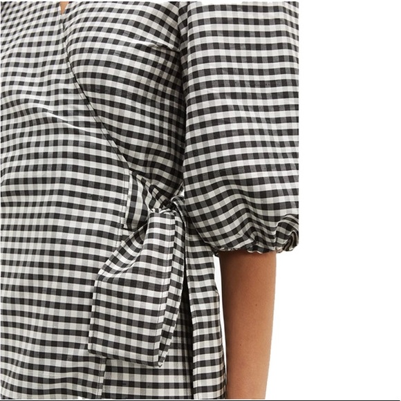 Ganni Gingham Silk-Crepe Wrap Dress Sz 38 / M - Picture 4 of 6